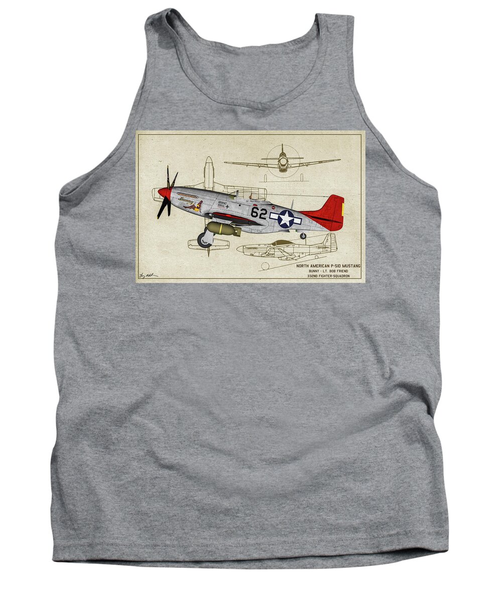 332nd Fighter Group Tank Top featuring the digital art Tuskegee P-51D Bunny Profile Art by Tommy Anderson