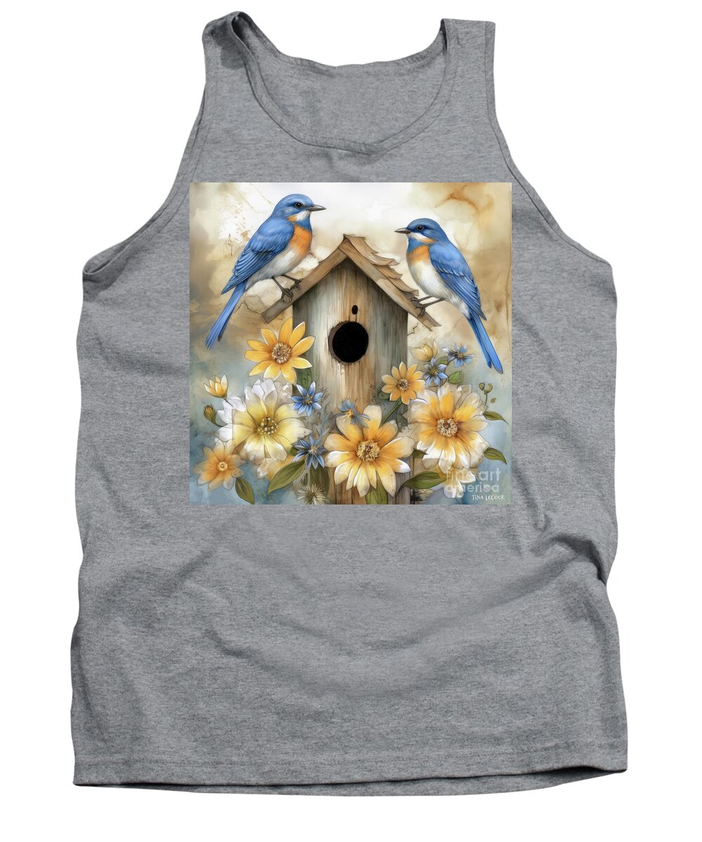 Bluebirds Tank Top featuring the painting Two Lovely Bluebirds by Tina LeCour