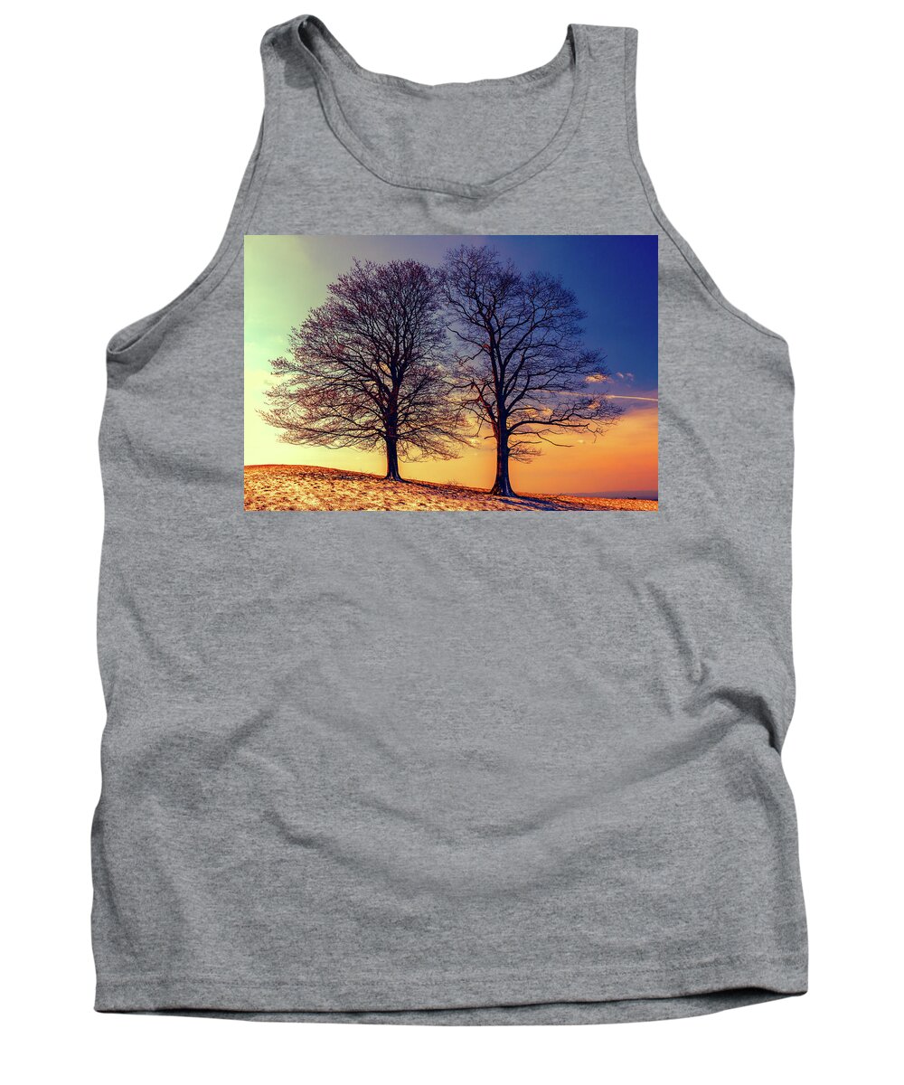 North Carolina Tank Top featuring the digital art Two Trees on the Parkway FX by Dan Carmichael