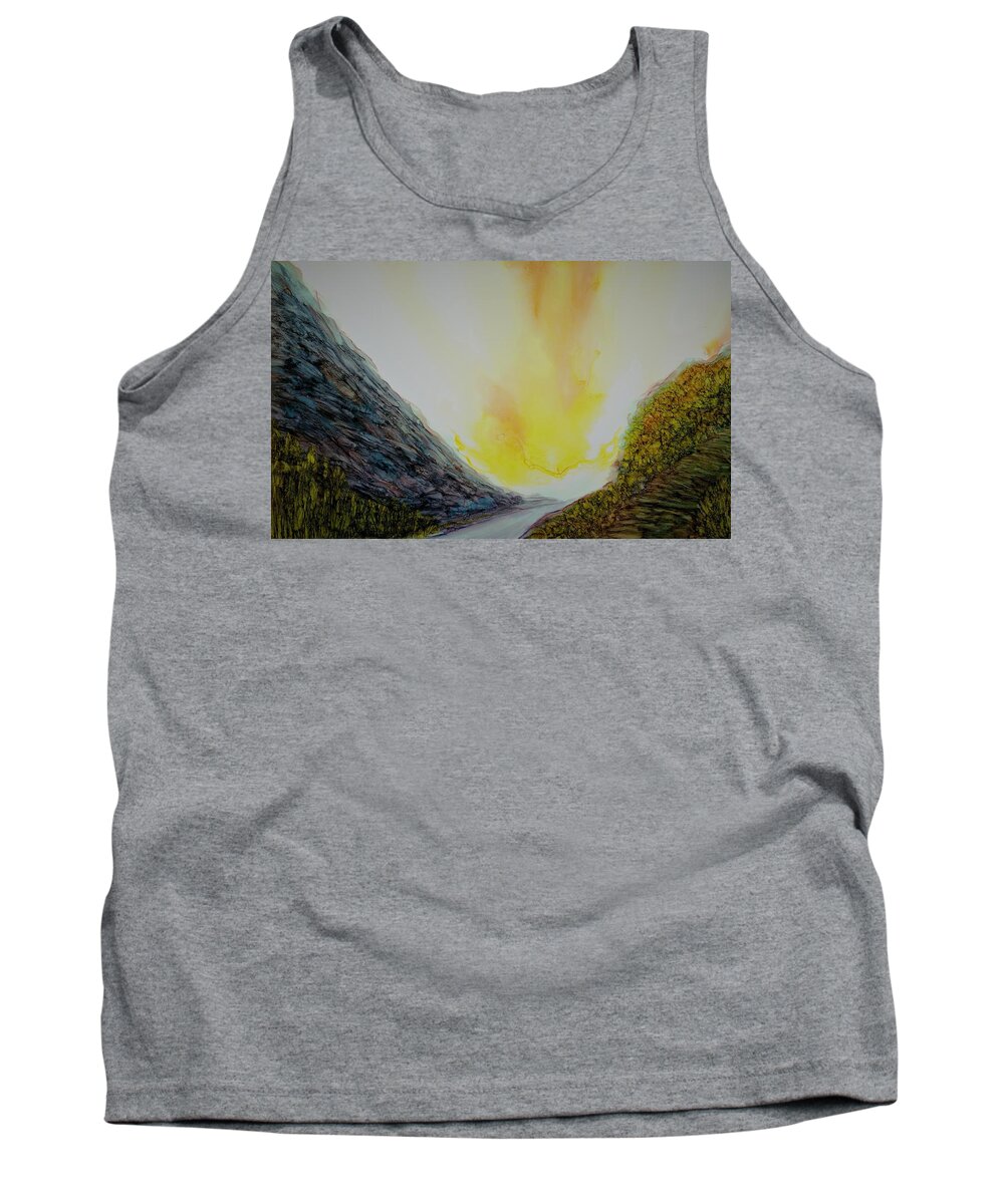 Bright Tank Top featuring the painting Valley Commute by Angela Marinari