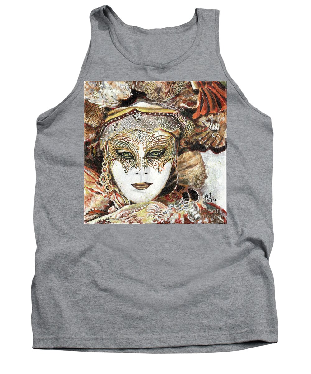 Mask Tank Top featuring the painting Venetian Mask Gold by Elaine Berger
