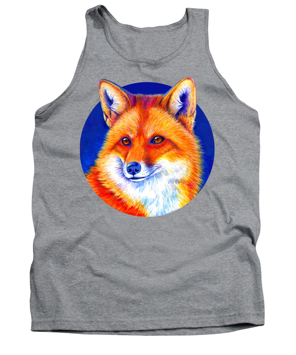 Red Fox Tank Top featuring the painting Vibrant Flame - Colorful Red Fox by Rebecca Wang