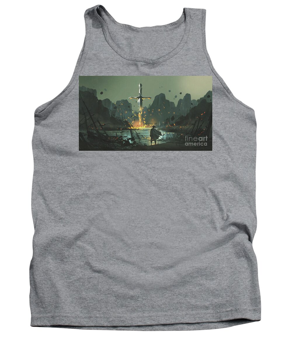 Illustration Tank Top featuring the painting Village Of The Broken Sword by Tithi Luadthong