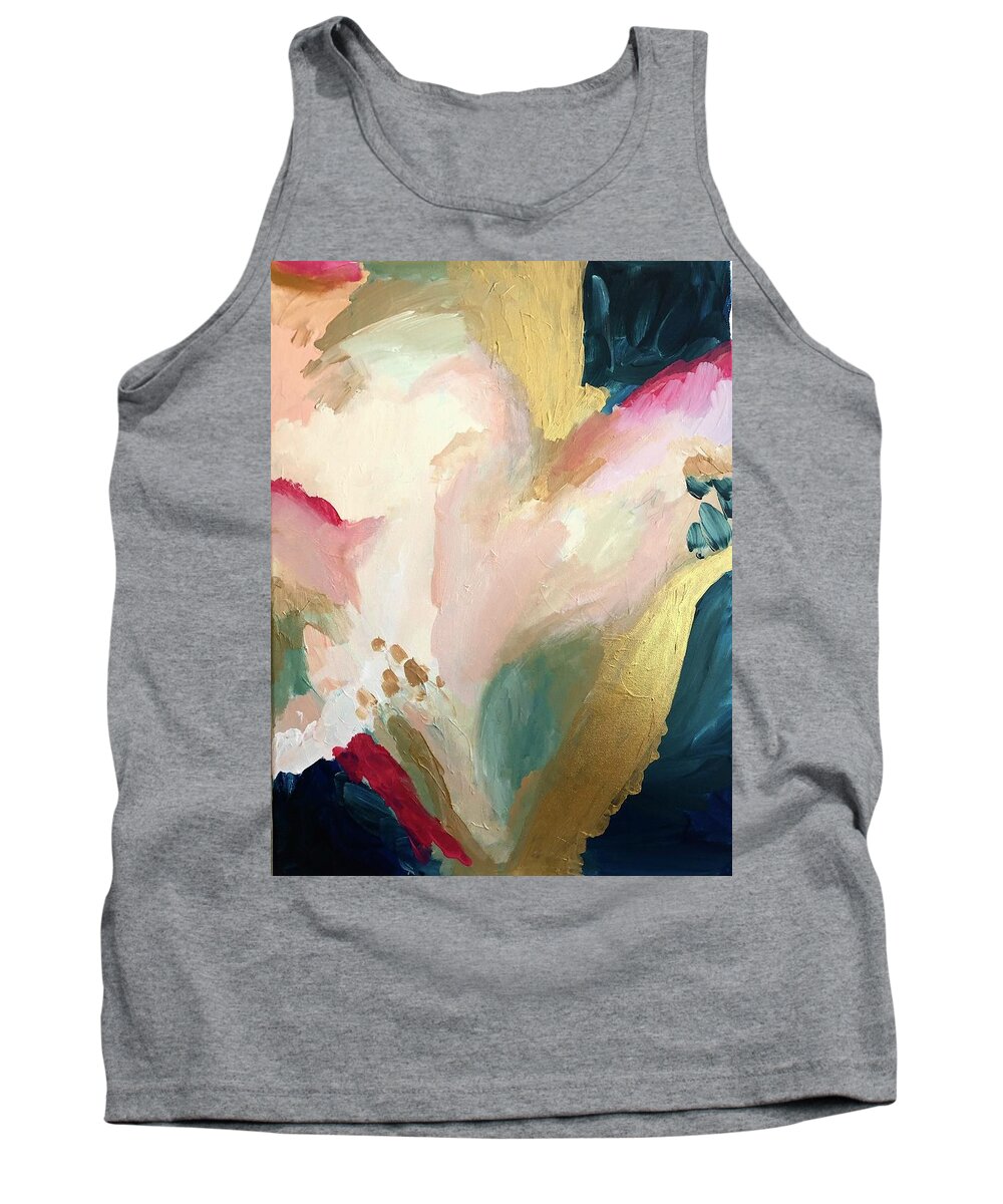 Bright Gold Blue Pink White Abstract Paint Home Decor Pretty Art Tank Top featuring the painting Vivacious by Meredith Palmer