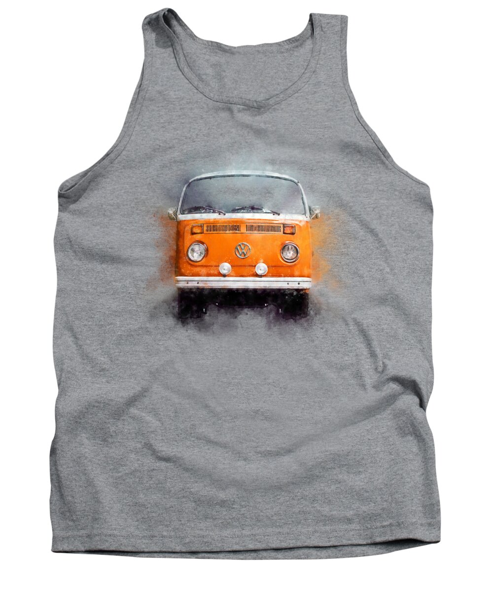 Vw Bus Tank Top featuring the photograph VW Bus T2 Hippie Vanlife in Orange Watercolor by Andreea Eva Herczegh