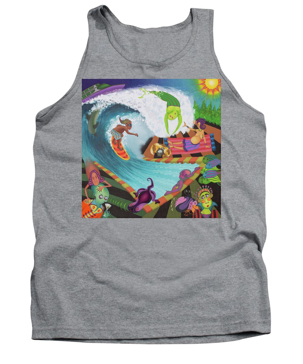 Visionary Visionaryart Art Painting 16x16 Surf Surfboard Water Watersports Tank Top featuring the painting Water Stories by Hone Williams