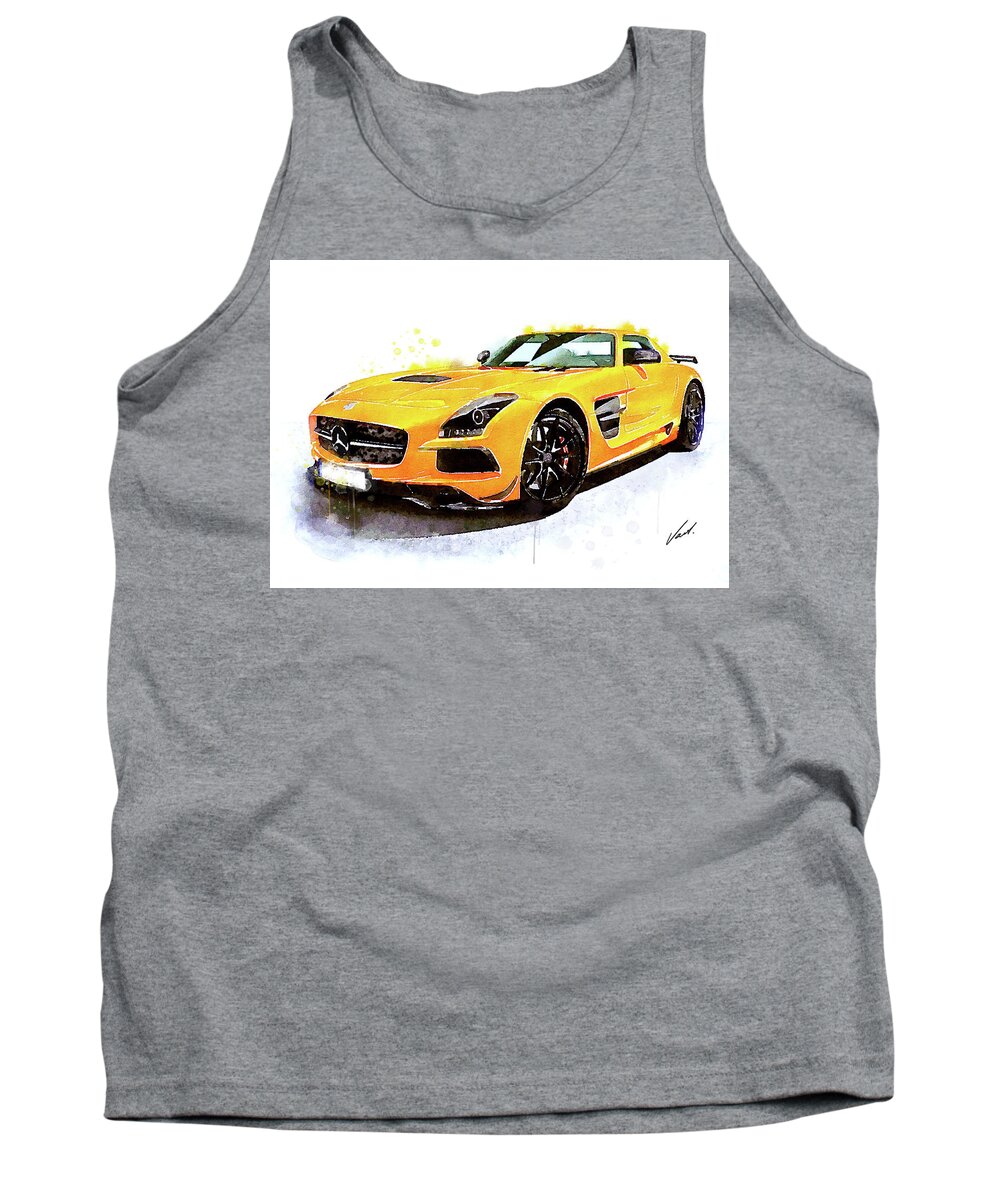 Watercolor Tank Top featuring the painting Watercolor Mercedes SLS AMG - oryginal artwork by Vart by Vart