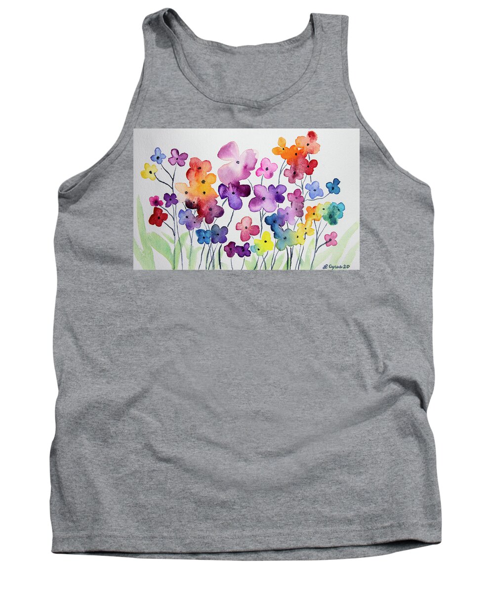 Whimsical Tank Top featuring the painting Watercolor - Whimsical Flower Design by Cascade Colors