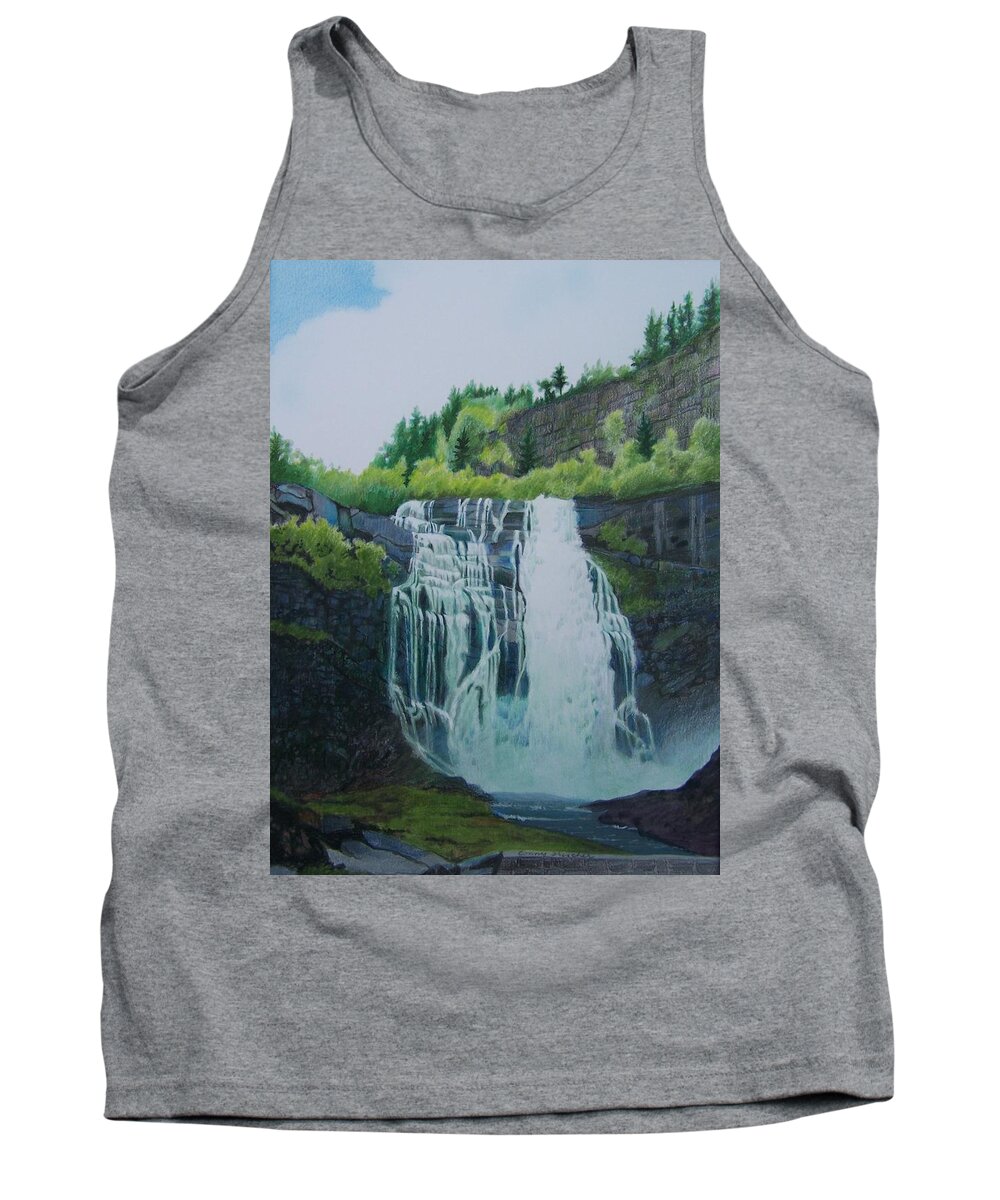 Waterfall Tank Top featuring the mixed media Waterfall in Norway by Constance DRESCHER