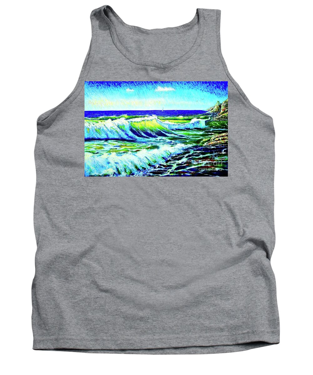 Wave Tank Top featuring the painting Waves by Viktor Lazarev