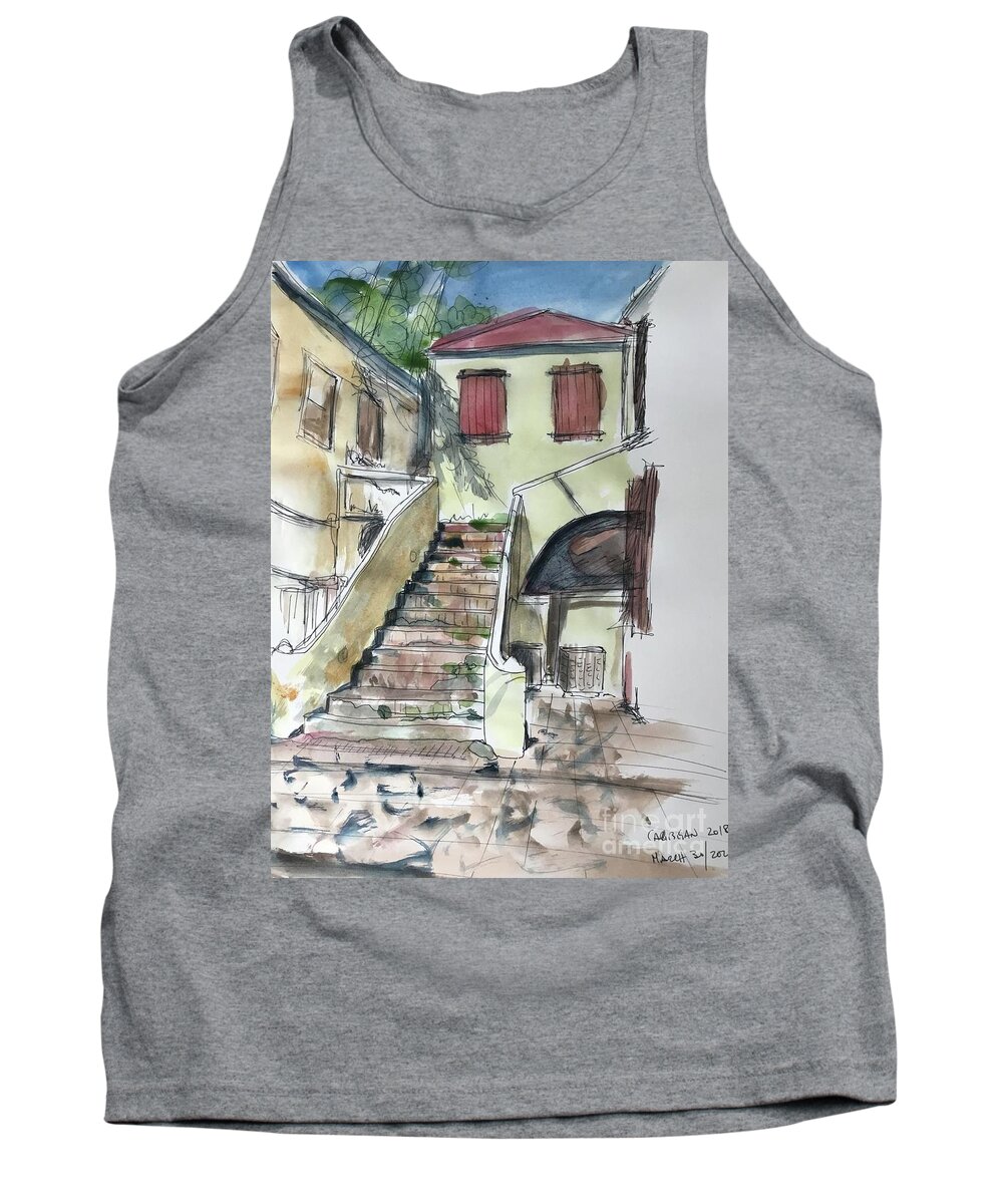 Caribbean Architecture Tank Top featuring the drawing Where do they go? by Sonia Mocnik