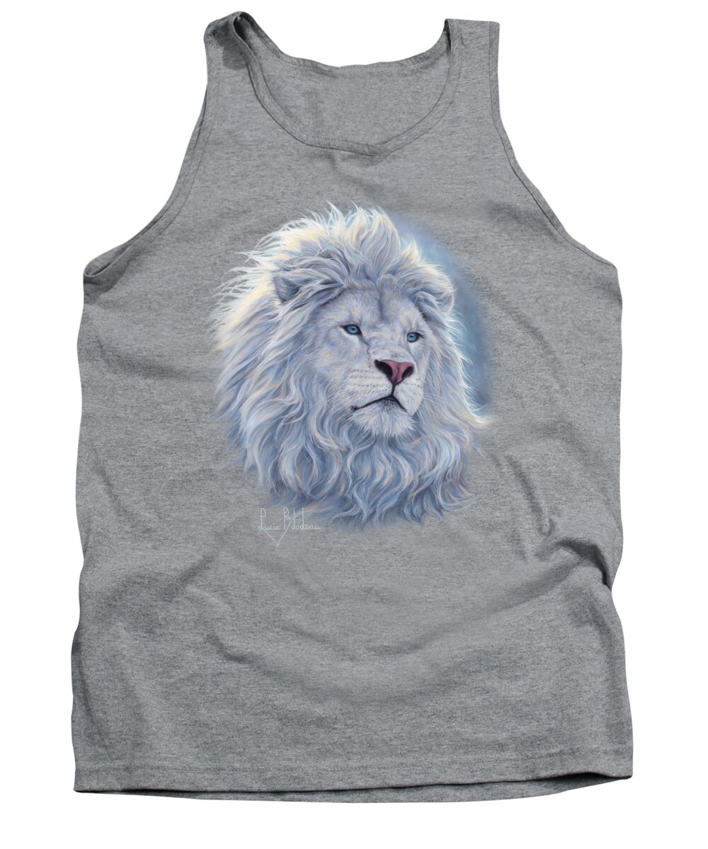 White Lion Tank Top featuring the painting White Lion by Lucie Bilodeau