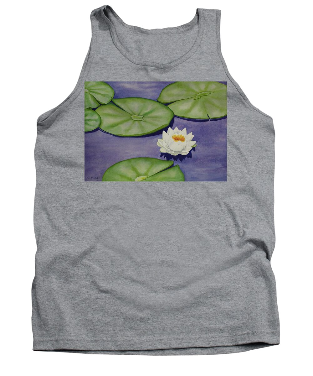 Kim Mcclinton Tank Top featuring the painting White Lotus and Lily Pad Pond by Kim McClinton