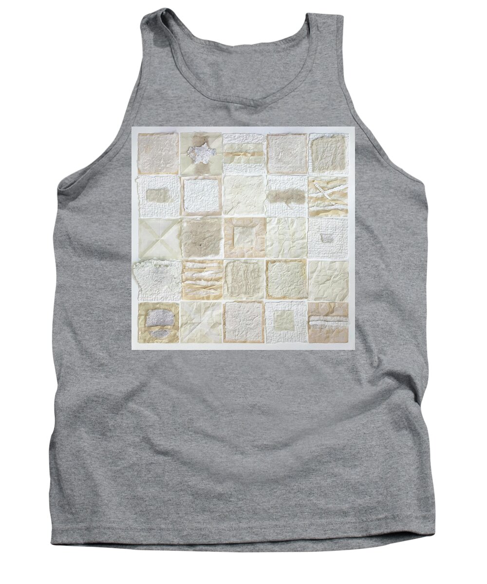 Minimal Tank Top featuring the mixed media White Squares by Lisa Tennant