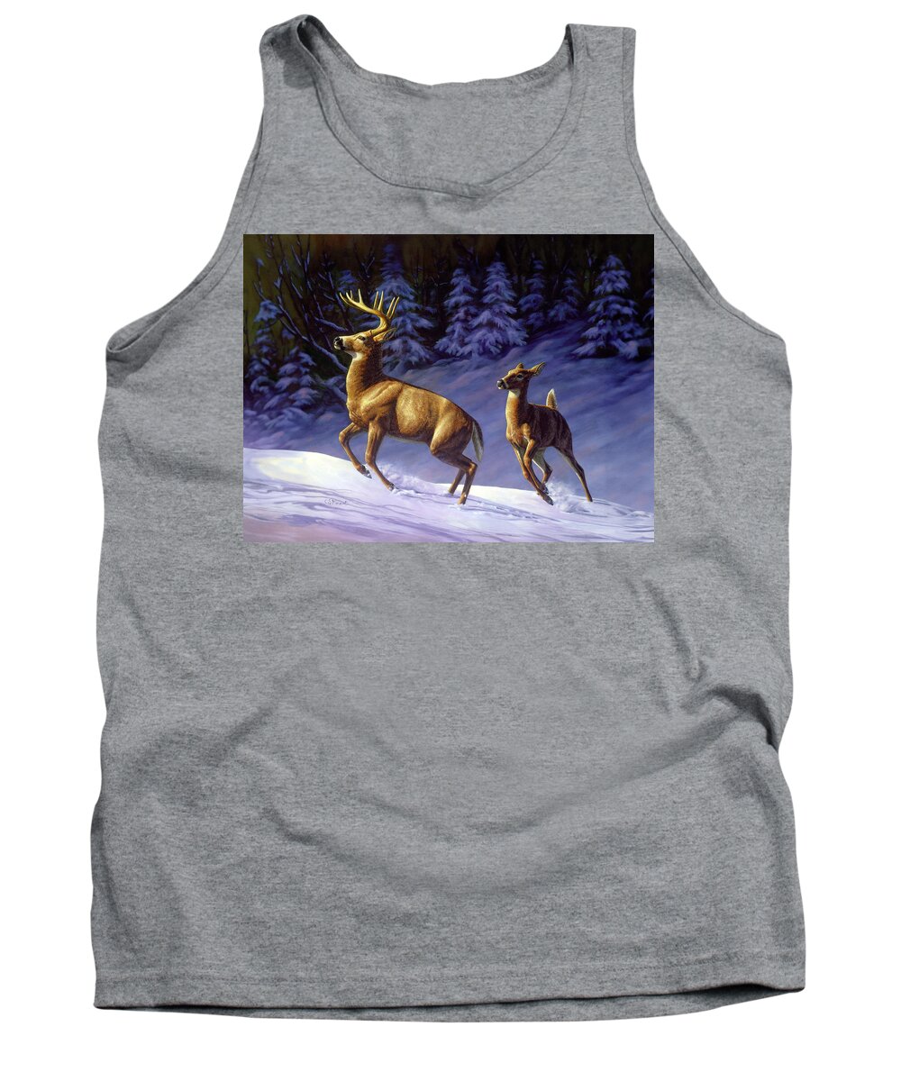 Deer Tank Top featuring the painting Whitetail Deer Painting - Startled by Crista Forest