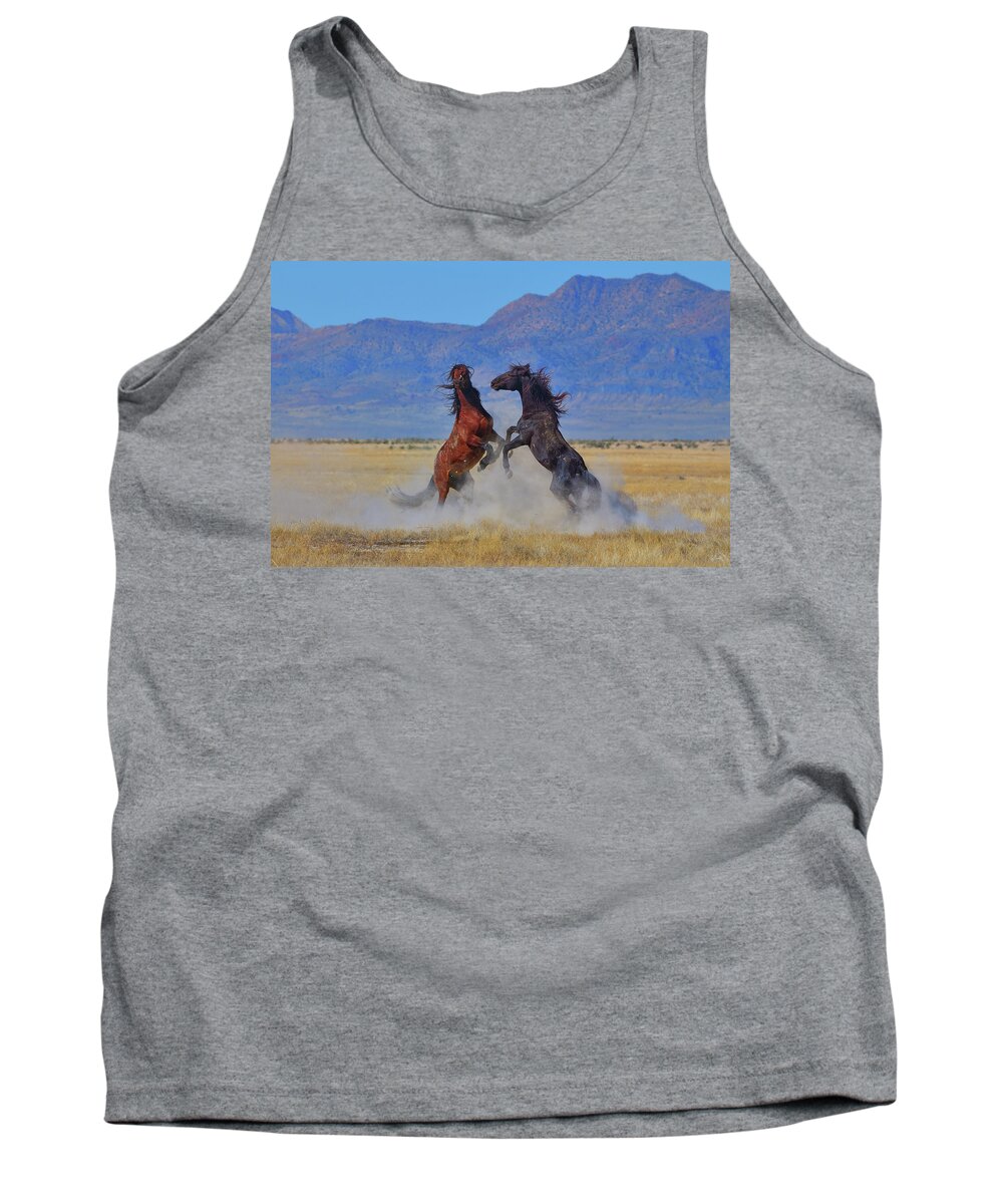 Wild Horses Tank Top featuring the photograph Wild Stallion Dust Up by Greg Norrell