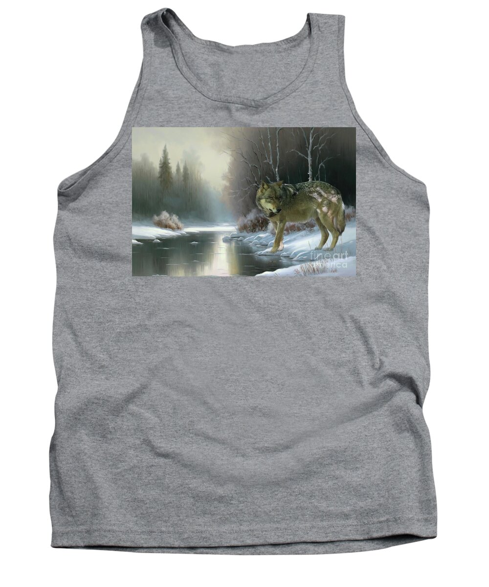 Winter Tank Top featuring the mixed media Winter by the River by Eva Lechner