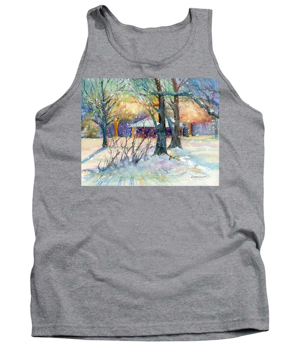Crapo Park Tank Top featuring the painting Winter sunrise at the park by Rebecca Matthews