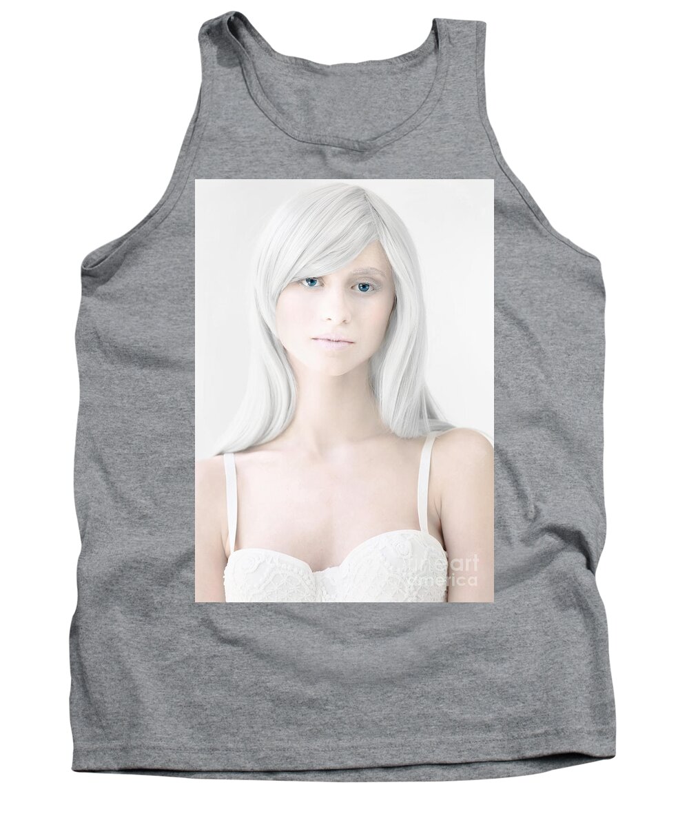 Woman Tank Top featuring the photograph Woman in White by Diane Diederich