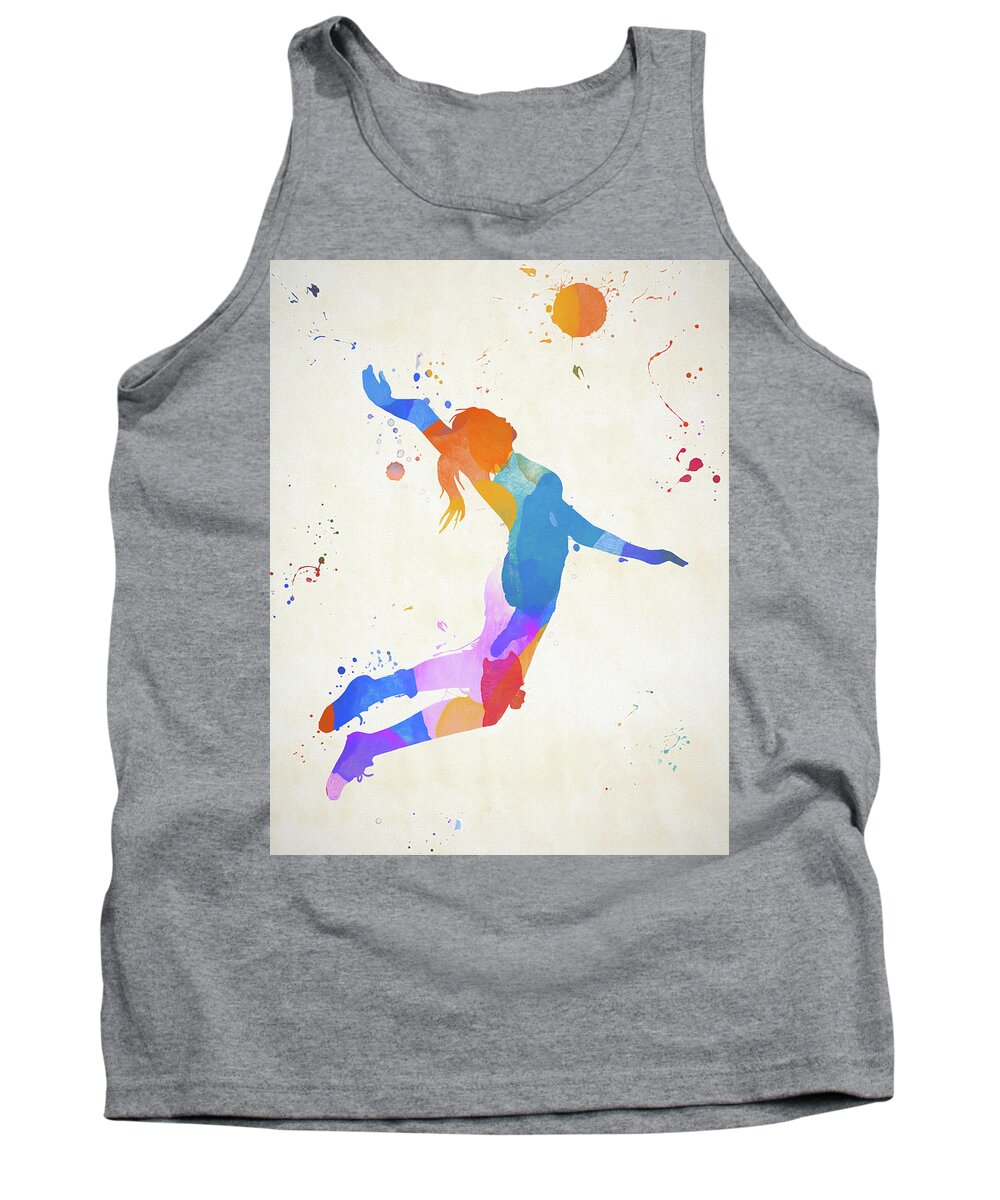 Woman Volleyball Player Color Splash Tank Top featuring the painting Woman Volleyball Player Color Splash by Dan Sproul