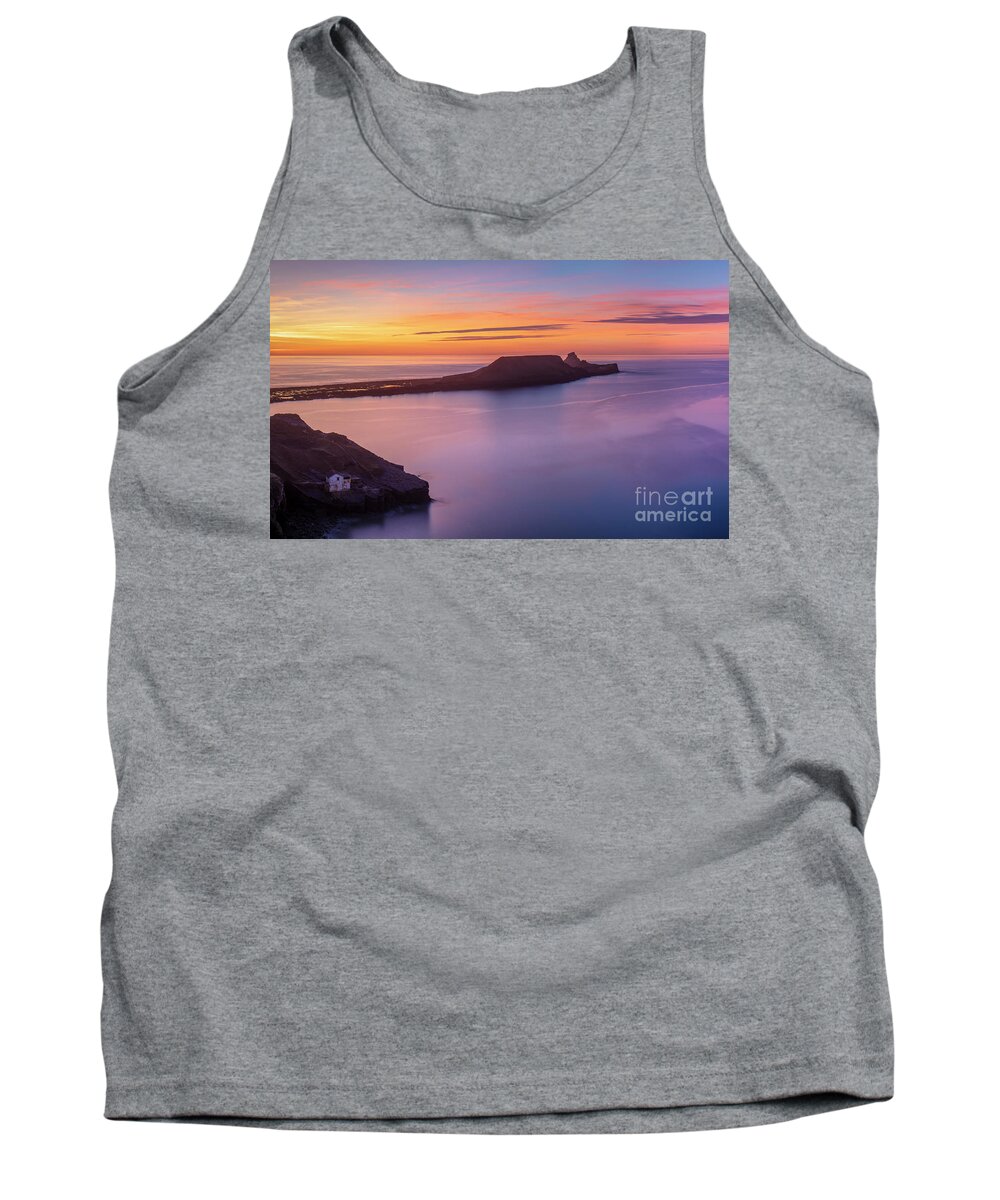 Rhossili Sunset Tank Top featuring the photograph Worms Head Sunset, Rhossili, Gower coast, Wales by Neale And Judith Clark