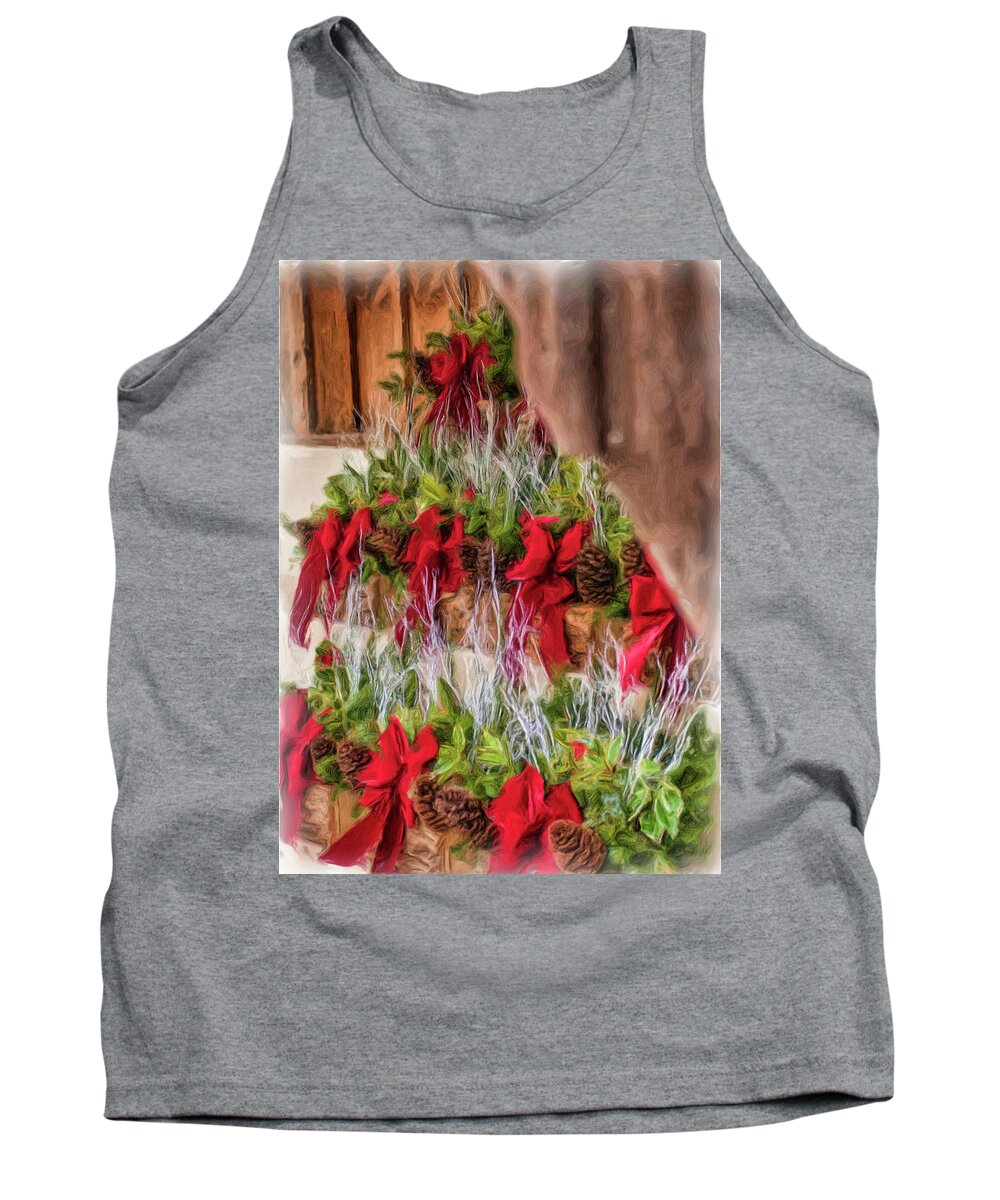 Christmas Tank Top featuring the photograph Wreaths for Sale in Granby - digital image by Cordia Murphy