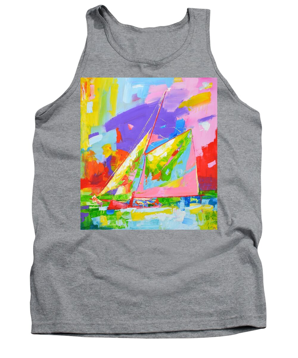 Sailboats Tank Top featuring the painting Yacht with a sail. by Iryna Kastsova