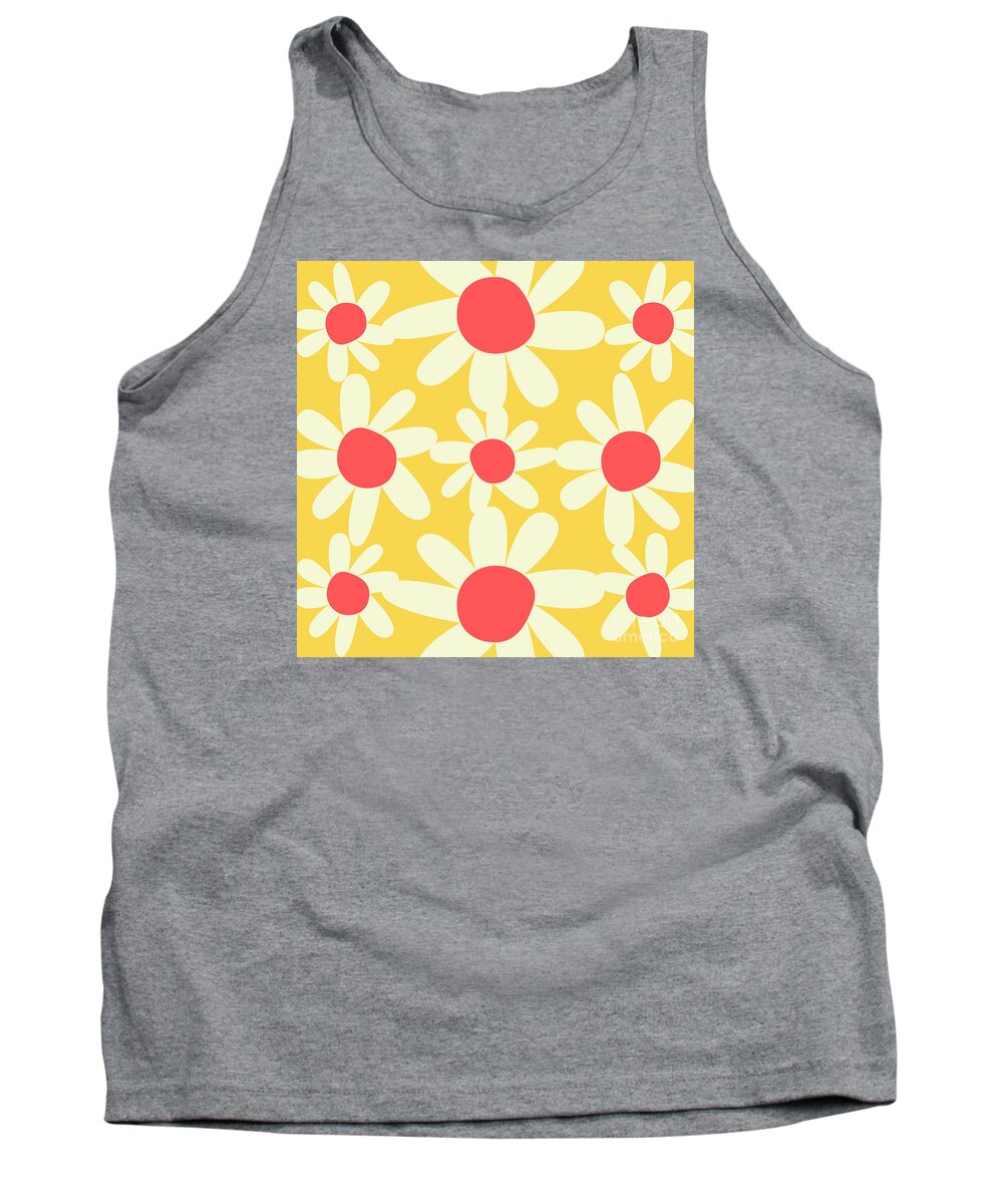 Yellow Tank Top featuring the digital art Yellow, Coral, and White Floral Pattern Design by Christie Olstad