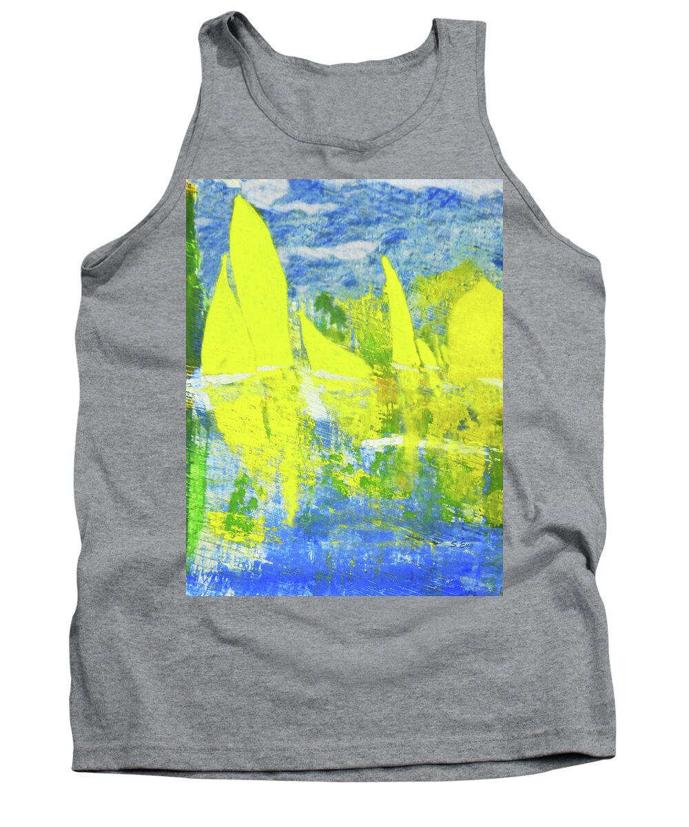 Abstract Tank Top featuring the painting Yellow Sails by Sharon Williams Eng