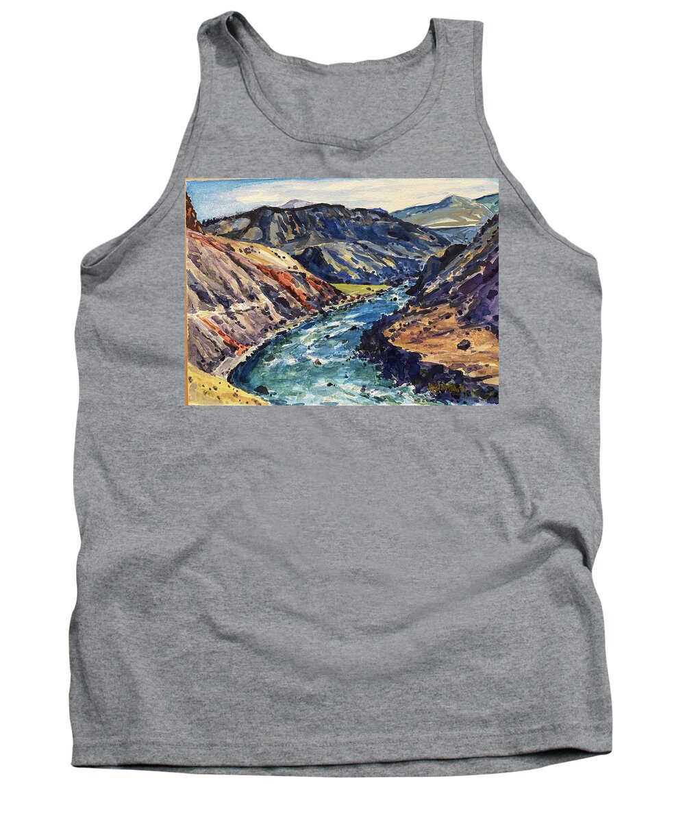 Yellowstone Tank Top featuring the painting Yellowstone River Trail to Mouth of Bear Creek by Les Herman