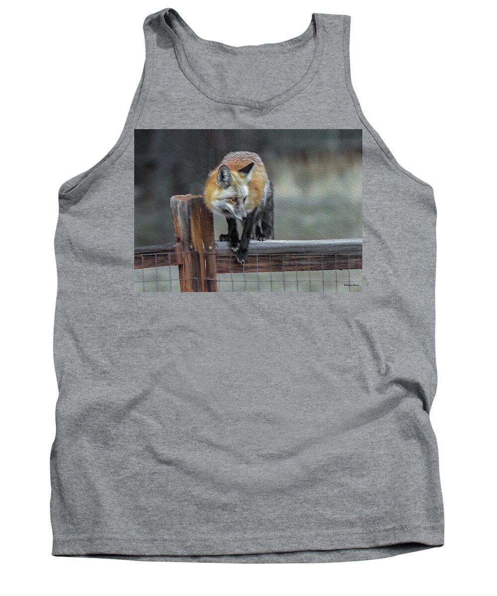 Red Fox Tank Top featuring the photograph Young Red Fox on Fence Stylized by Stephen Johnson