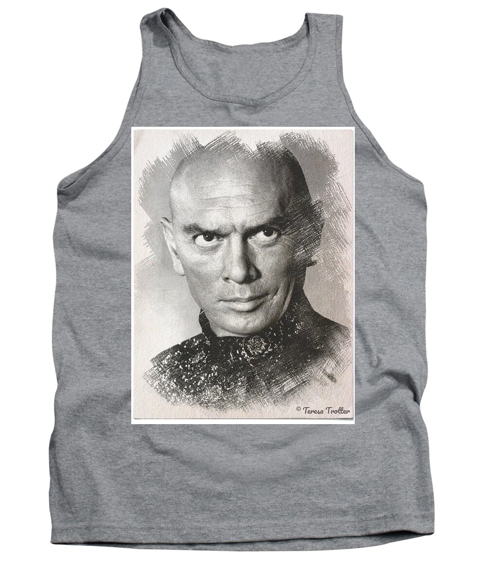 Yul Brynner Tank Top featuring the drawing Yul Brynner by Teresa Trotter