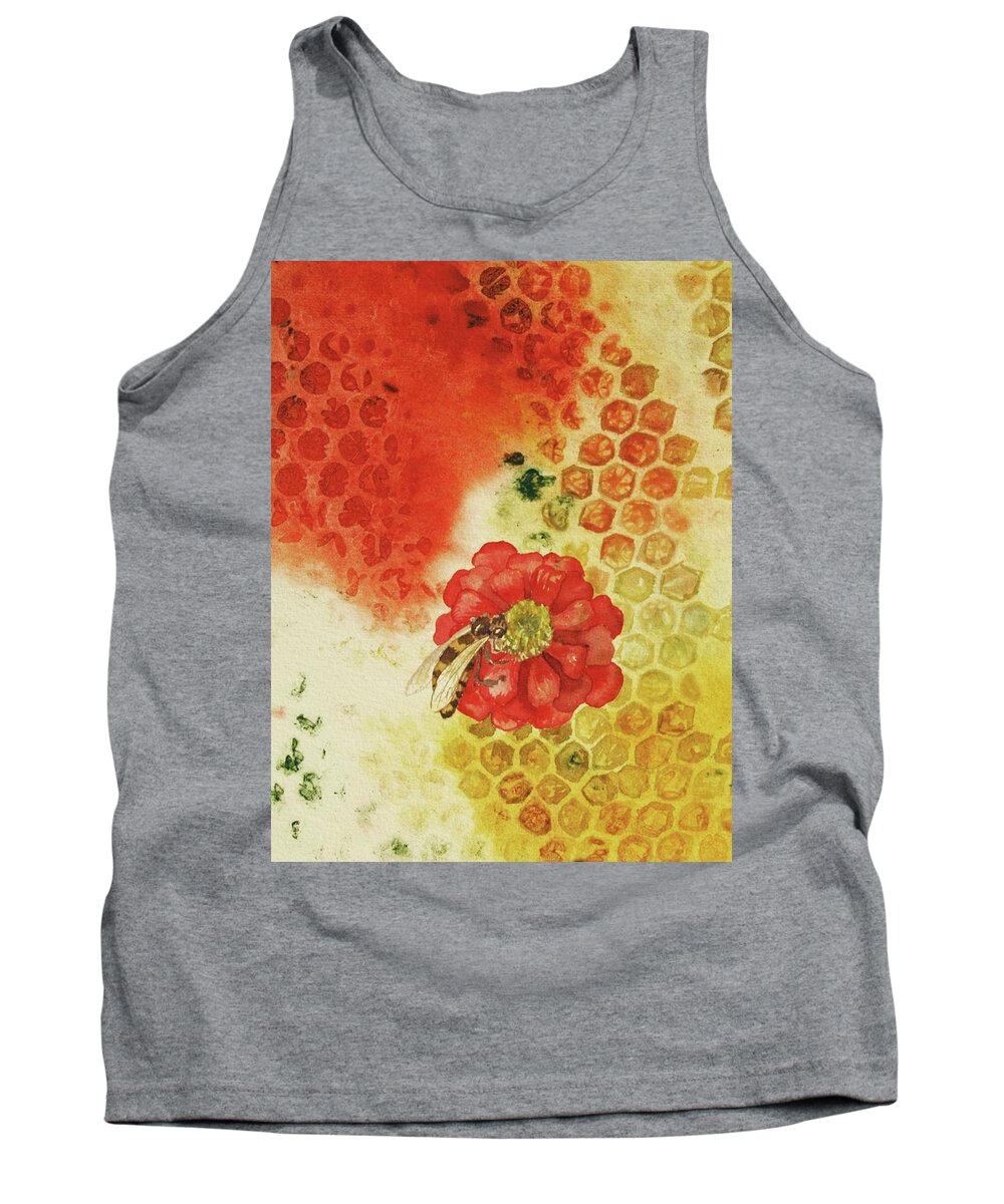  Tank Top featuring the painting Zinnia Bee by Helen Klebesadel