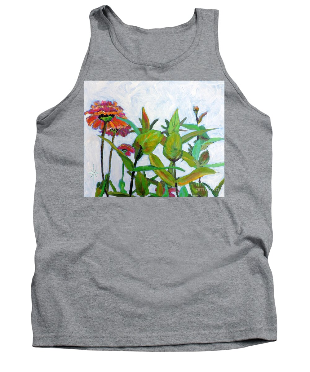 Floral Tank Top featuring the painting Zinnias by Jodie Marie Anne Richardson Traugott     aka jm-ART