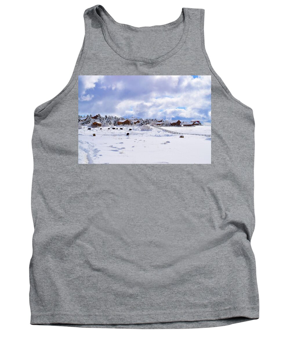 Zion Tank Top featuring the photograph Snow Farmhouse Zion by Bnte Creations