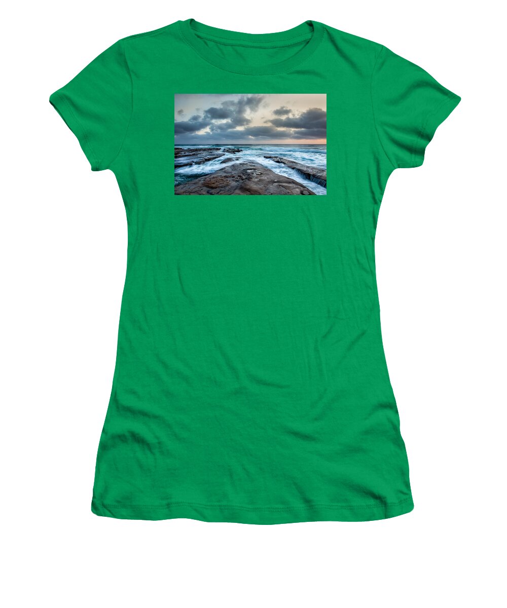 Beach Women's T-Shirt featuring the photograph Rushing Seas #1 by Peter Tellone
