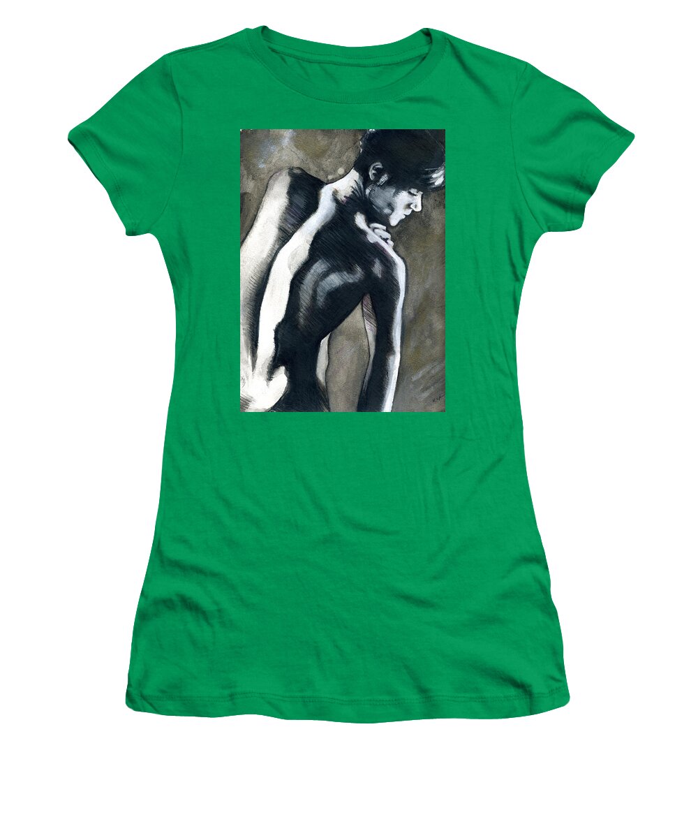 Rene Capone Women's T-Shirt featuring the painting A Boy Named Shadow by Rene Capone