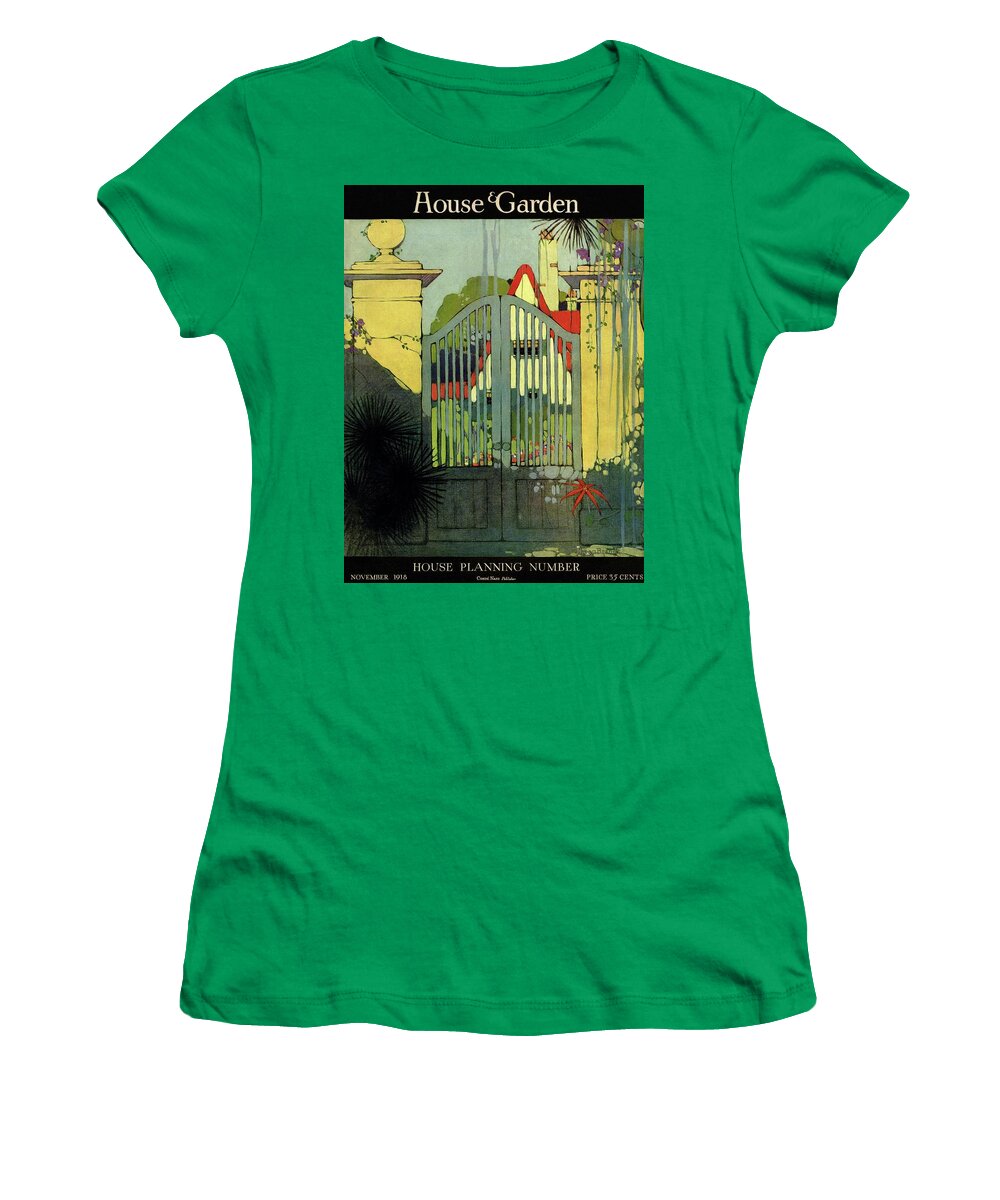 Illustration Women's T-Shirt featuring the photograph A House And Garden Cover Of A Gate by H. George Brandt