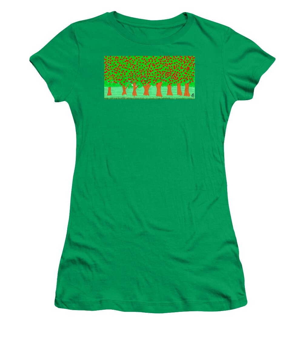 Orchard Women's T-Shirt featuring the painting Apple Orchard Ready to Pick by Bruce Nutting