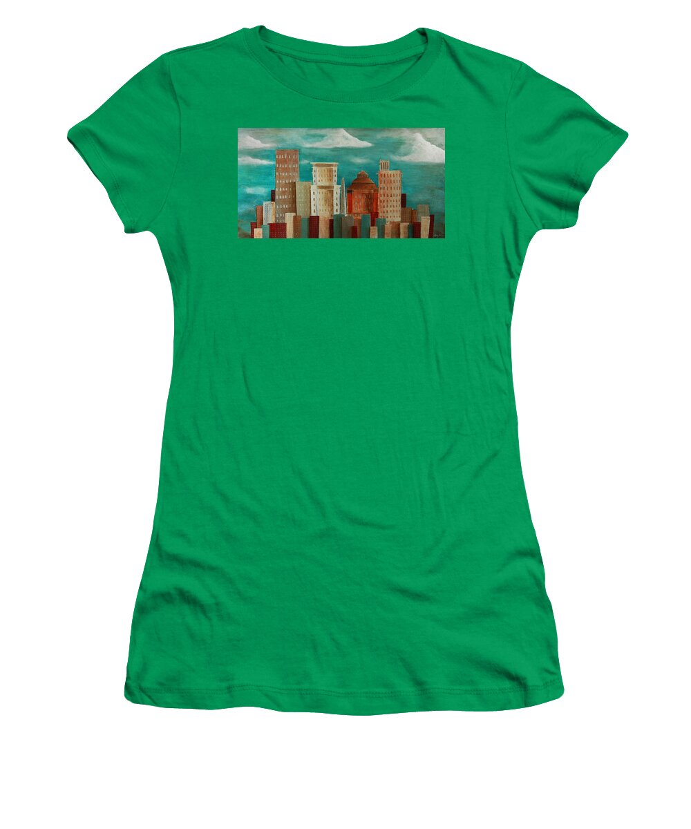 Asheville Women's T-Shirt featuring the painting Asheville Skyline by Gray Artus
