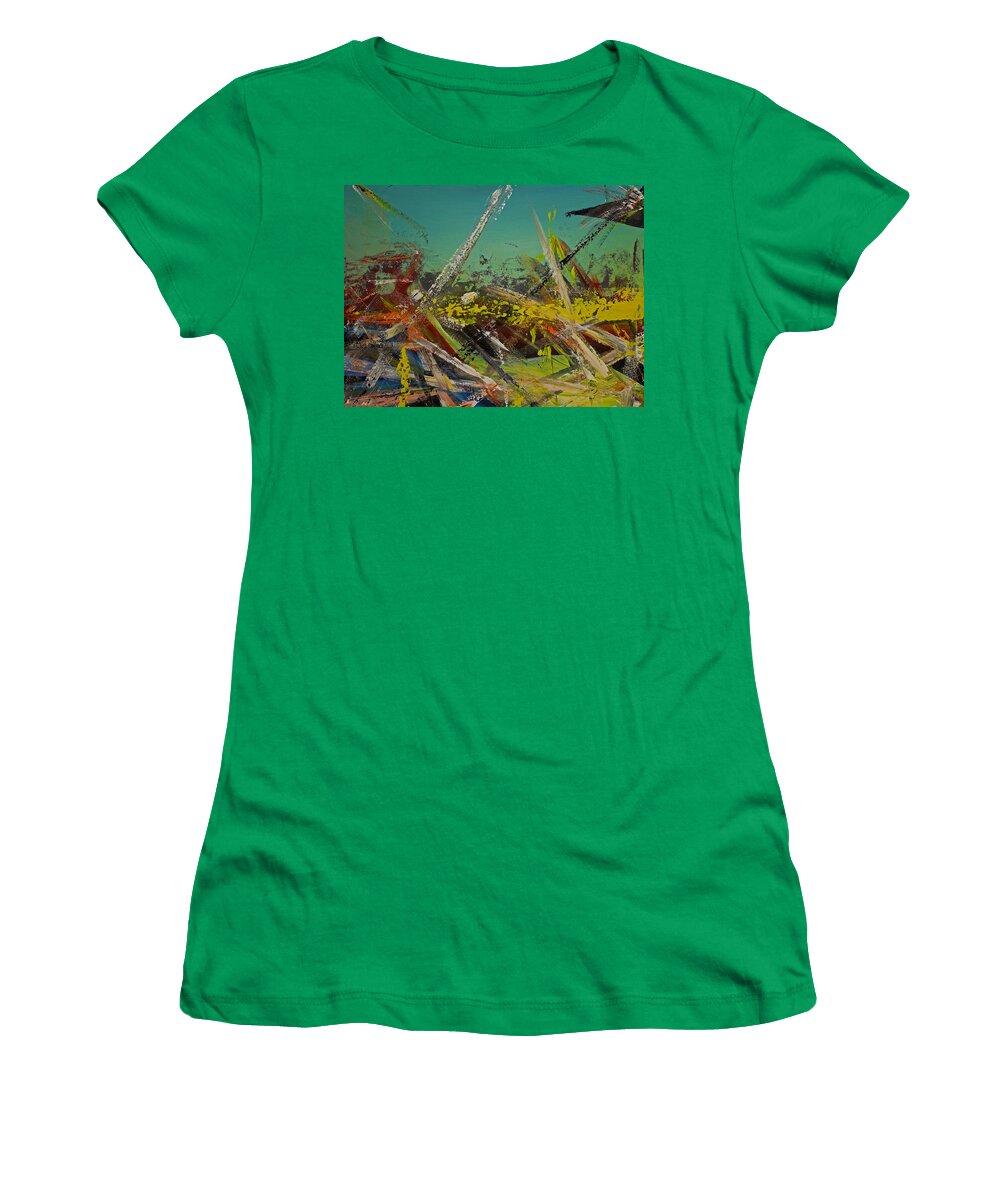 Derek Kaplan Art Women's T-Shirt featuring the painting Attack by Derek Kaplan
