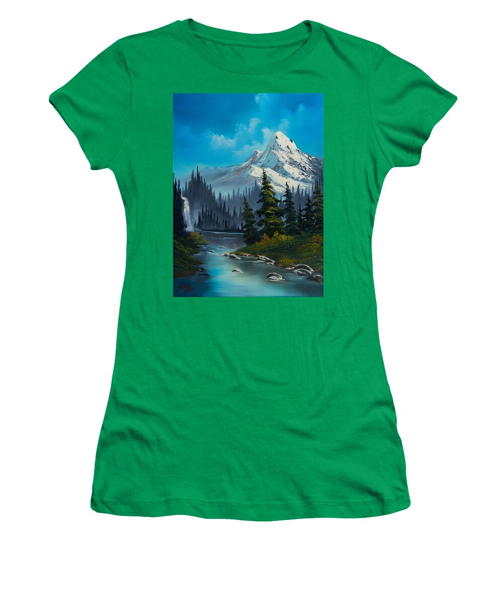 Landscape Women's T-Shirt featuring the painting Cascading Falls by Chris Steele
