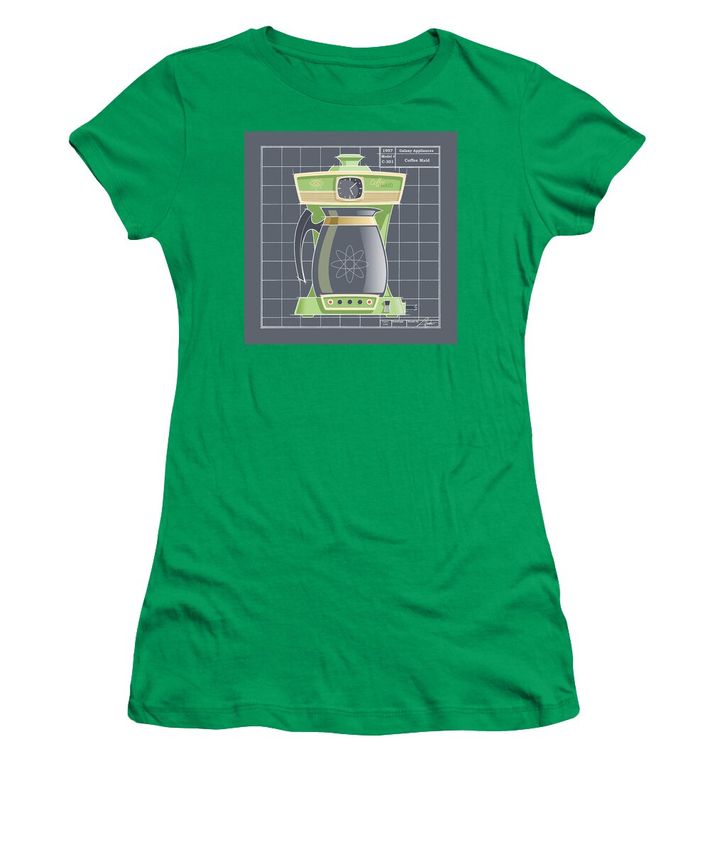 Mid Century Women's T-Shirt featuring the drawing CoffeeMaid -lime by Larry Hunter