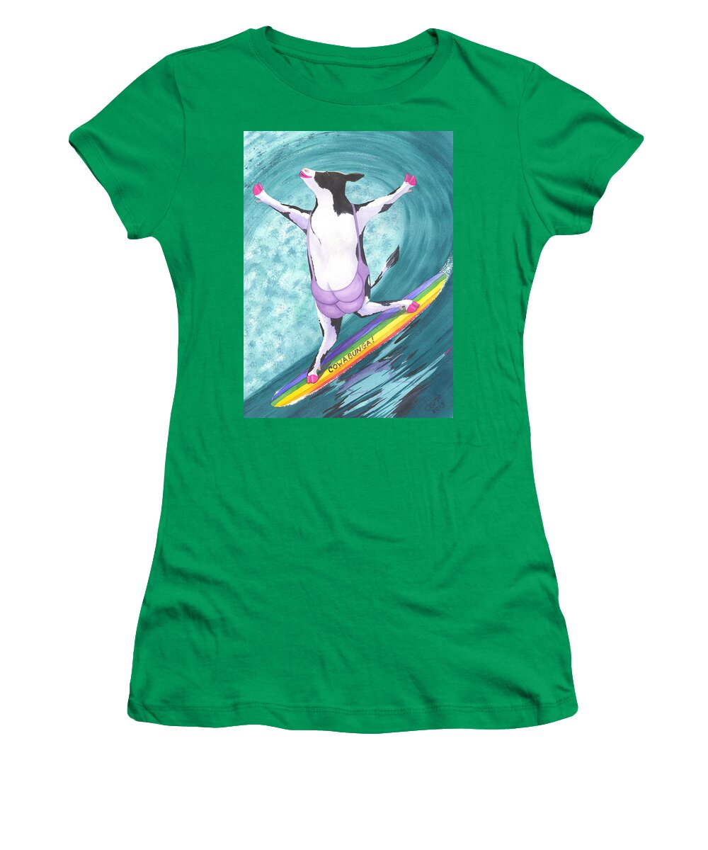 Cow Women's T-Shirt featuring the painting Cowabunga by Catherine G McElroy