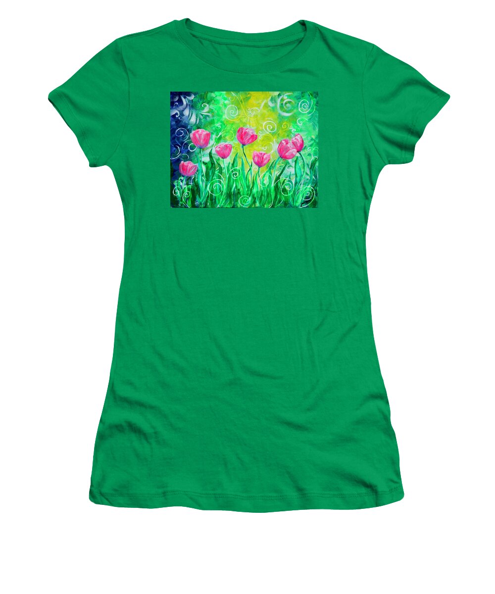 Tulips Women's T-Shirt featuring the painting Dancing Tulips by Jan Marvin