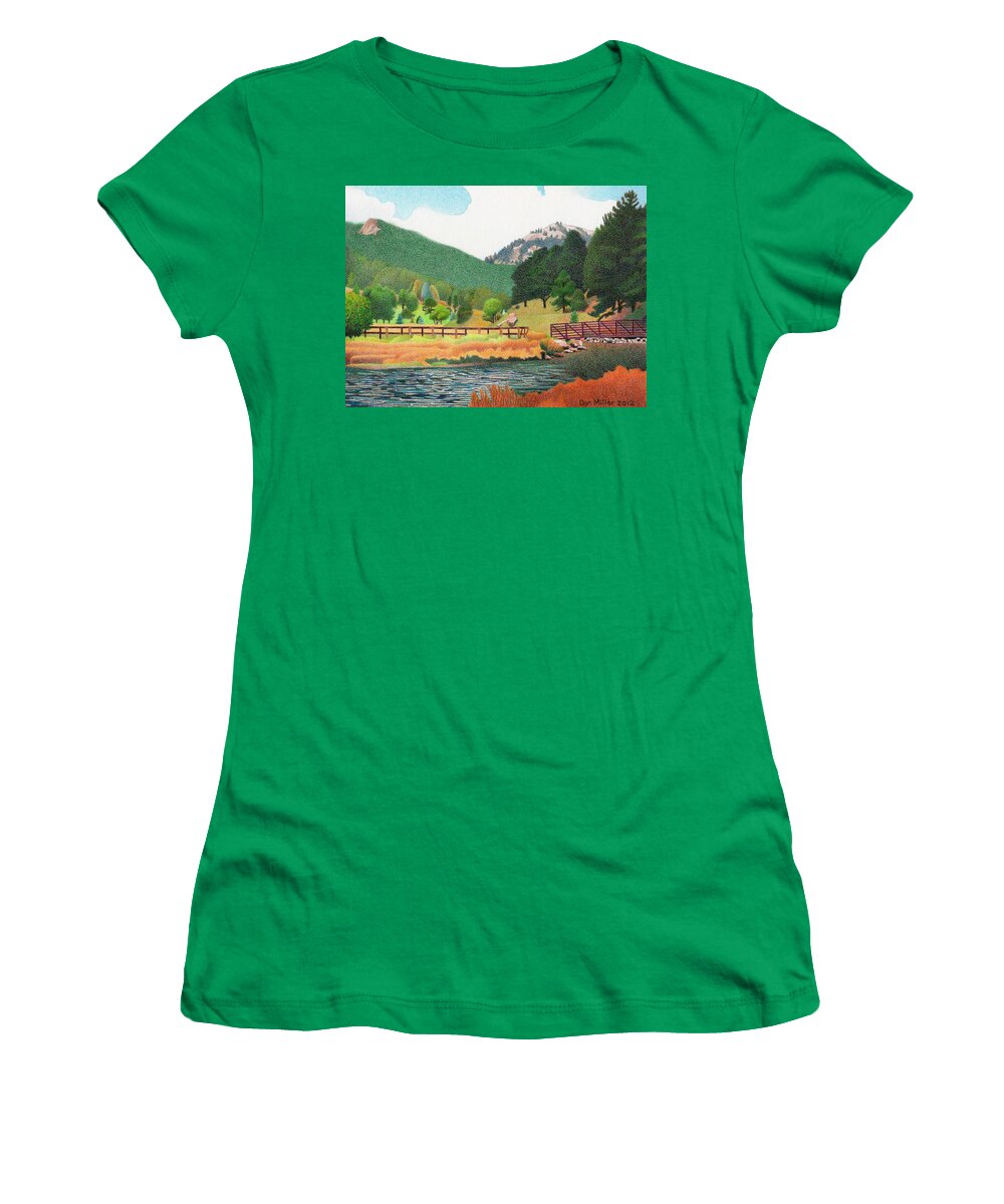 Art Women's T-Shirt featuring the drawing Evergreen Lake Spring by Dan Miller