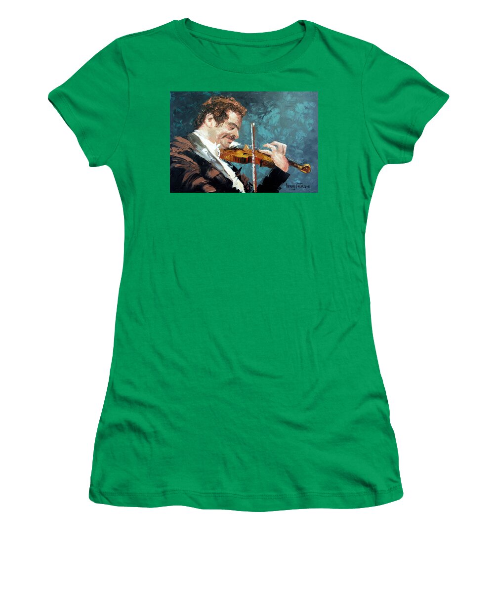 Fiddling Around Framed Prints Women's T-Shirt featuring the painting Fiddling Around by Anthony Falbo