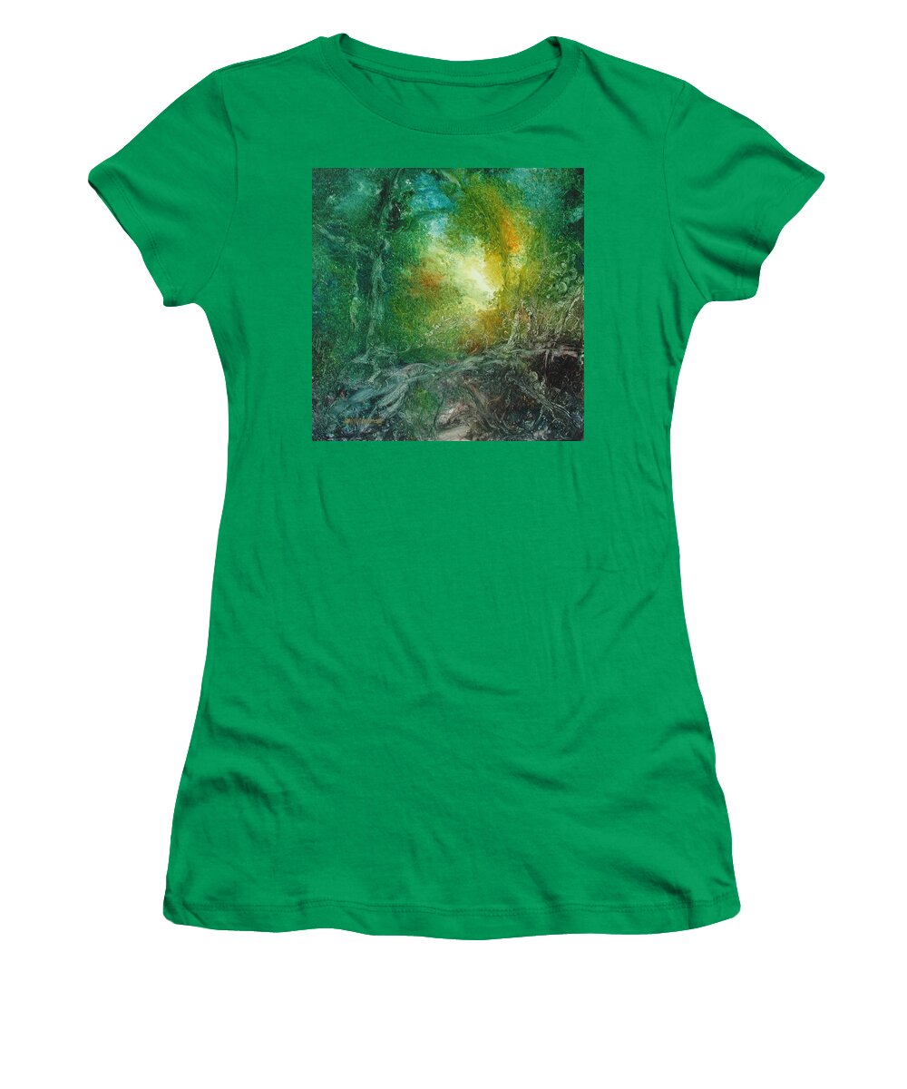 David Ladmore Women's T-Shirt featuring the painting Forest Light 27 by David Ladmore