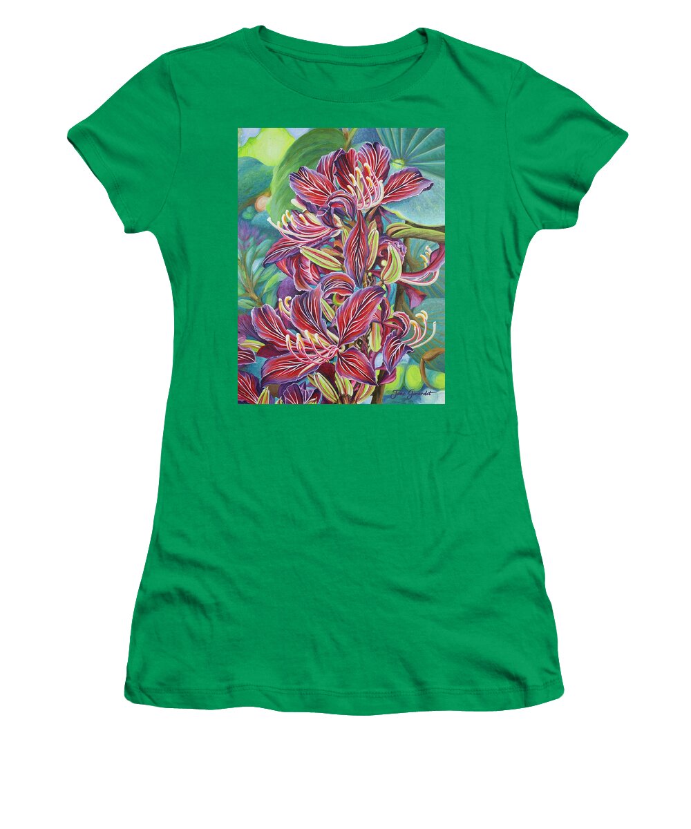 Orchid Tree Women's T-Shirt featuring the painting Full Blossom Orchid Tree by Jane Girardot