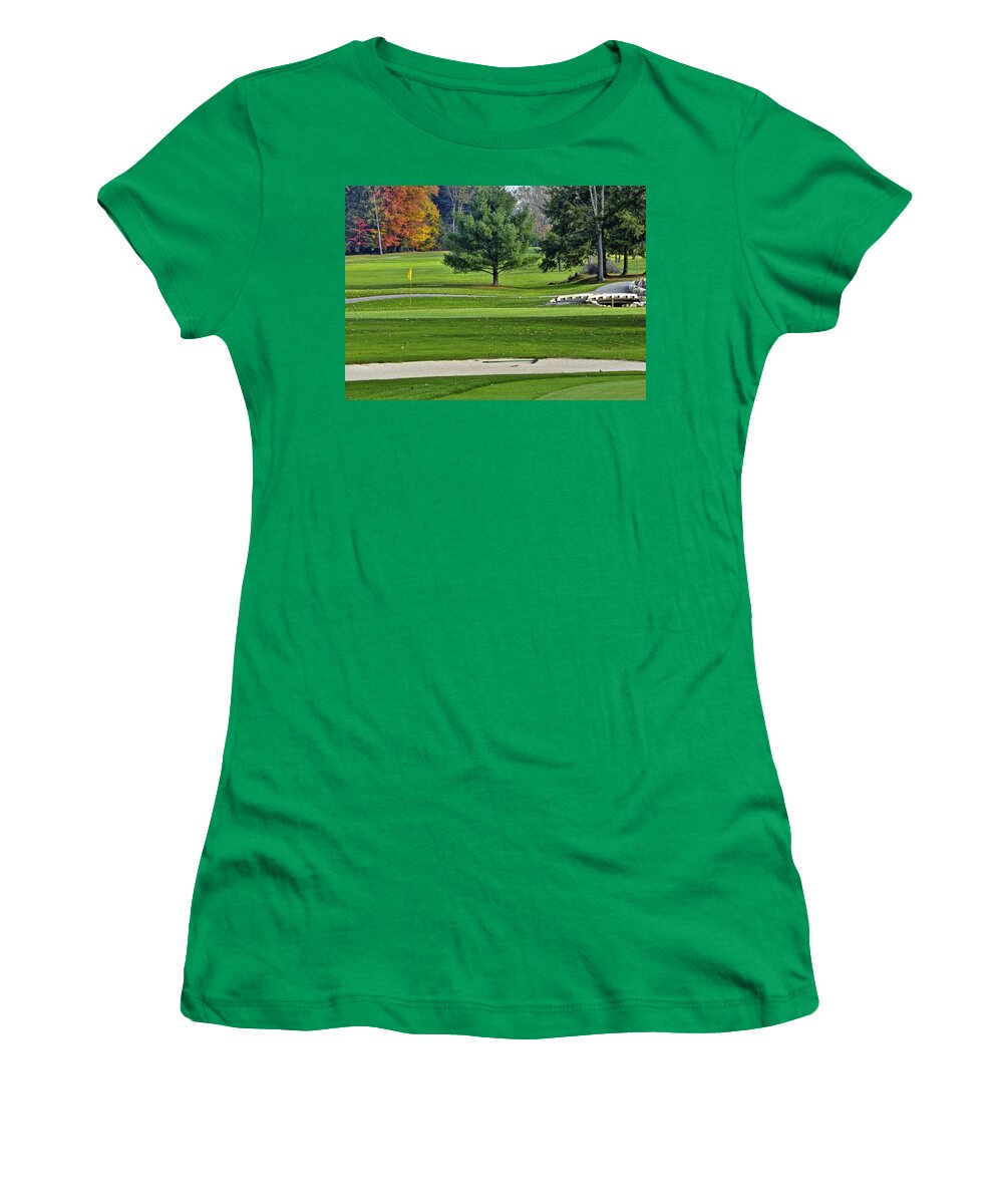 Fall Women's T-Shirt featuring the photograph Golf Course Guardians by Frozen in Time Fine Art Photography